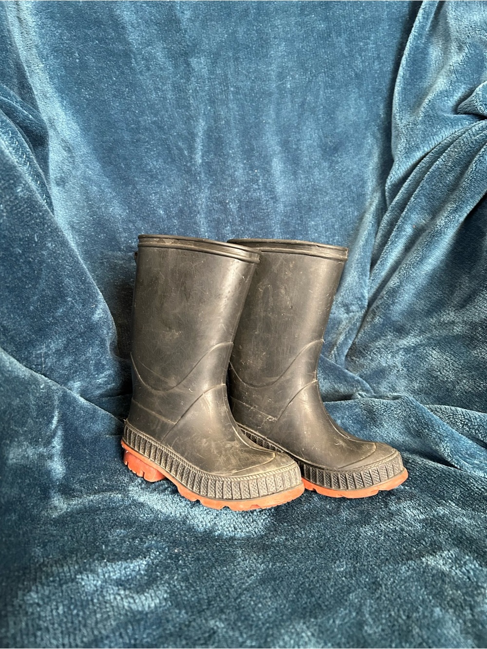 Kids Black Rain Boots with Orange Sole
